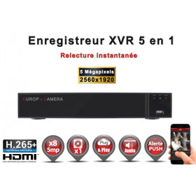 Enregistreur numérique 5 en 1 XVR AHD CVI TVI IP 8 canaux H265+ 5MP 4MP 1080P FULL HD / Ref : EC-XVR8-1080PH265