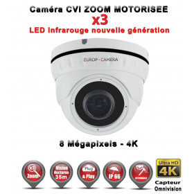 Dôme AHD / CVI / TVI Anti-vandal 8 MegaPixels UHD 4K IR 35m Zoom motorisée X3 étanche réf: EC-XVI4KD30AZ - caméra surveillance