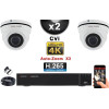 KIT PRO AHD 2 Caméras Dômes AUTOZOOM X3 IR 35m 8MP UHD 4K + Enregistreur AHD 8MP H265+ 1000 Go / Pack de vidéo surveillance