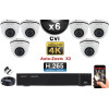 KIT PRO CVI 6 Caméras Dômes AUTOZOOM X3 IR 35m 8MP UHD 4K + Enregistreur CVI 8MP H265+ 2000 Go / Pack de vidéo surveillance