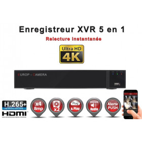 Enregistreur numérique 5 en 1 XVR AHD CVI TVI IP 4 canaux H265+ UHD 4K 8MP 5MP 4MP 1080P / Ref : EC-XVR4-5MPH265