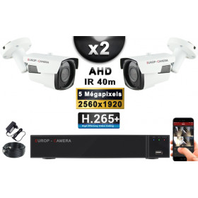 KIT PRO AHD 2 Caméras Tubes IR 40m Capteur SONY 5 MegaPixels + Enregistreur XVR 8MP H265+ 1000 Go / Pack de vidéo surveillance