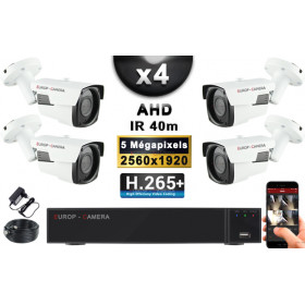 KIT PRO AHD 4 Caméras Tubes IR 40m Capteur SONY 5 MegaPixels + Enregistreur XVR 8MP H265+ 2000 Go / Pack de vidéo surveillance