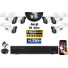KIT PRO AHD 6 Caméras Tubes IR 40m Capteur SONY 5 MegaPixels + Enregistreur XVR 5MP H265+ 2000 Go / Pack de vidéo surveillance