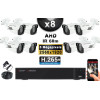 KIT PRO AHD 8 Caméras Tubes IR 60m Capteur SONY 5 MegaPixels + Enregistreur XVR 5MP H265+ 3000 Go / Pack de vidéo surveillance