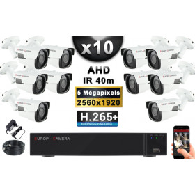 KIT PRO AHD 10 Caméras Tubes IR 40m Capteur SONY 5 MegaPixels + Enregistreur XVR 8MP H265+ 3000 Go / Pack vidéo surveillance