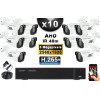 KIT PRO AHD 10 Caméras Tubes IR 40m Capteur SONY 5 MegaPixels + Enregistreur XVR 5MP H265+ 3000 Go / Pack vidéo surveillance