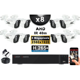 KIT PRO AHD 8 Caméras Tubes IR 40m Capteur SONY 5 MegaPixels + Enregistreur XVR 8MP H265+ 3000 Go / Pack de vidéo surveillance