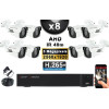 KIT PRO AHD 8 Caméras Tubes IR 40m Capteur SONY 5 MegaPixels + Enregistreur XVR 5MP H265+ 3000 Go / Pack de vidéo surveillance