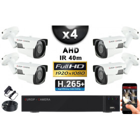 KIT PRO AHD 4 Caméras Tubes IR 40m Capteur SONY FULL HD 1080P + Enregistreur XVR 5MP H265+ 2000 Go / Pack vidéo surveillance