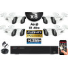 KIT PRO AHD 8 Caméras Tubes IR 40m Capteur SONY FULL HD 1080P + Enregistreur XVR 5MP H265+ 3000 Go / Pack vidéo surveillance