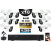 KIT PRO AHD 10 Caméras Tubes IR 40m Capteur SONY FULL HD 1080P + Enregistreur XVR 5MP H265+ 3000 Go / Pack vidéo surveillance