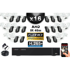 KIT PRO AHD 16 Caméras Tubes IR 40m Capteur SONY FULL HD 1080P + Enregistreur XVR 5MP H265+ 3000 Go / Pack vidéo surveillance