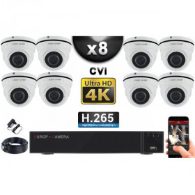 KIT PRO CVI 8 Caméras Dômes IR 35m 8 MegaPixels UHD 4K + Enregistreur CVI 8MP H264+ 3000 Go / Pack de vidéo surveillance