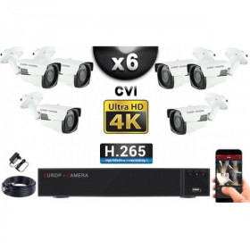 KIT PRO CVI 6 Caméras Tubes IR 40m 8 MegaPixels UHD 4K + Enregistreur CVI 8MP H264+ 2000 Go / Pack de vidéo surveillance