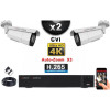 KIT PRO AHD 2 Caméras Tubes AUTOZOOM X3 IR 60m 8MP UHD 4K + Enregistreur AHD 8MP H265+ 1000 Go / Pack de vidéo surveillance