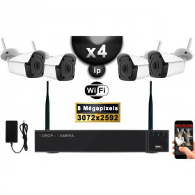 Kit Vidéo Surveillance PRO IP : 4X Caméras Tubes WIFI IR 30M 5 MegaPixels + Enregistreur NVR WIFI H265+ 2000 Go