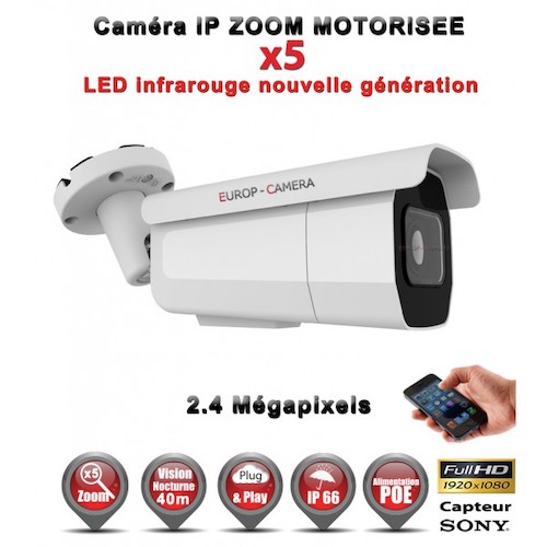 EC-C2MP40AZ TUBE IP ZOOM Motorisée Zoom X5 ANTI-VANDAL IR 40M ONVIF POE SONY 1080P 2.4 MP / REF : EC-C2MP40AZ - CAMÉRA NUMÉRIQUE IP