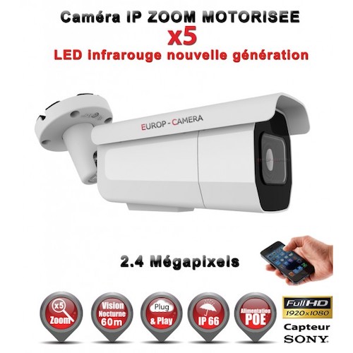 EC-C2MP60AZ TUBE IP ZOOM Motorisée Zoom X5 ANTI-VANDAL IR 60M ONVIF POE SONY 1080P 2.4 MP / REF : EC-C2MP60AZ - CAMÉRA NUMÉRIQUE IP