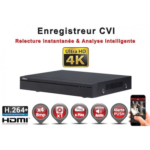 EC-DVRCVI4K4 Enregistreur numérique 3 en 1 CVI Analogique IP 4 canaux H264+ 8 MegaPixels UHD 4K / Ref : EC-DVRCVI4K4