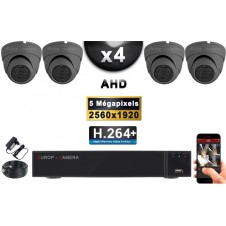 KIT PRO AHD 4 Caméras Dômes IR 20m Capteur SONY 5 MegaPixels + Enregistreur XVR 5MP H264+ 2000 Go / Pack de vidéo surveillance 