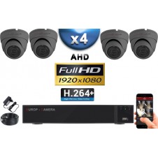 KIT PRO AHD 4 Caméras Dômes IR 20m Capteur SONY FULL HD 1080P + Enregistreur XVR 5MP H64+ 2000 Go / Pack vidéo surveillance 