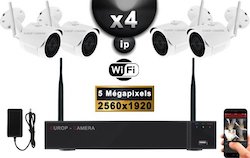 Kit Vidéo Surveillance PRO IP : 4X Caméras Tubes WIFI IR 30M 5 MegaPixels + Enregistreur NVR WIFI H265+ 2000 Go