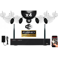 KIT VIDÉO SURVEILLANCE PRO IP : 4X CAMÉRAS TUBES WIFI IR 30M FULL HD 1080P + ENREGISTREUR NVR WIFI H265+ HD 2000 GO