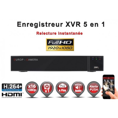EC-XVRAHD16F1080 Enregistreur numérique 5 en 1 XVR AHD CVI TVI IP 16 canaux H264+ 5MP 4MP 1080P FULL HD / Ref : EC-XVRAHD161080
