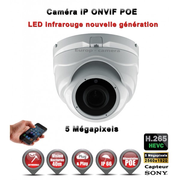EC-D5MP30 DÔME IP ANTI-VANDAL IR 35M ONVIF SONY 5 MegaPixels / REF : EC-D5MP30 - CAMÉRA DE VIDÉO SURVEILLANCE NUMÉRIQUE IP